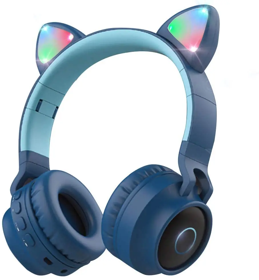 Wireless Bluetooth Kids Headphones Aresrora Cat Ears Bluetooth Over Ear Headphones 85dB Volume Limiting LED Lights TF Card