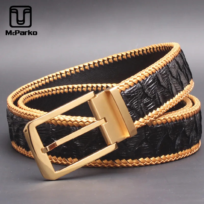 

McParko Luxury PYTHON Belt Genuine Leather Belt Men Fashion Weaving Braide Design Snakeskin Jean's Waist Belts Strap Male Gift