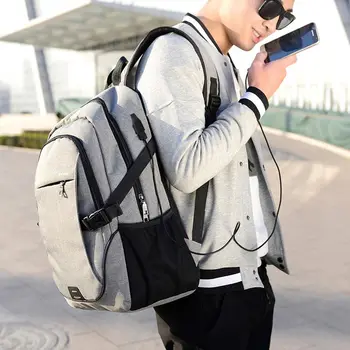 

Bag men 2020 fashion canvas student bag women solid color female backpacks multifunction usb charging laptop backpack men bag