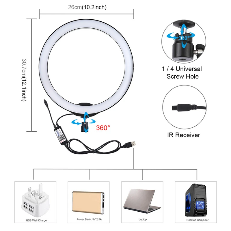 10.2 Inch 26cm Ring Light Dimmable RGB Ring Light Set with Phone Clamp and Remote for Makeup Video Lamparas 40NOV2702