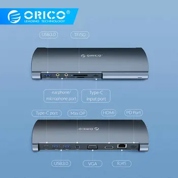 

ORICO High Speed USB-C HUB Type C HUB to USB 3.0 HDMI VGA Mini DP 3.5mm Audio RJ45 Card reader Adapter For MacBook Pro Laptop