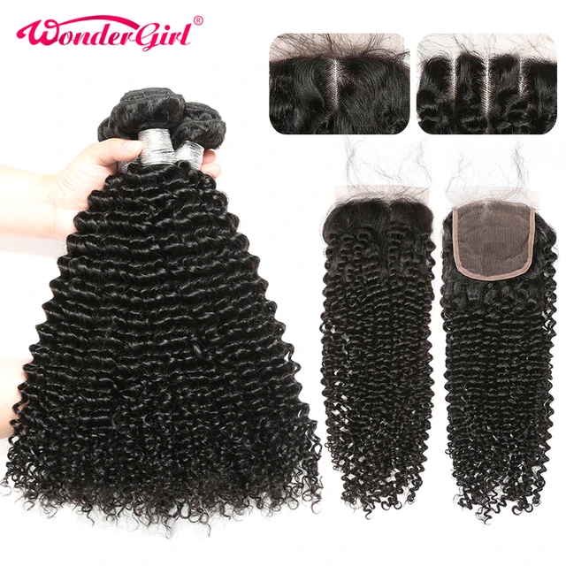 Brazilian Afro Kinky Curly Bundles With Closure 100 Human Hair