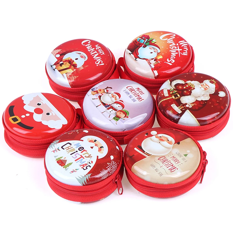Hot Sale 1pc Xmas Christmas Candy Tin Box Candy Jar Iron Boxes Storage Coin Headphones Cans Random