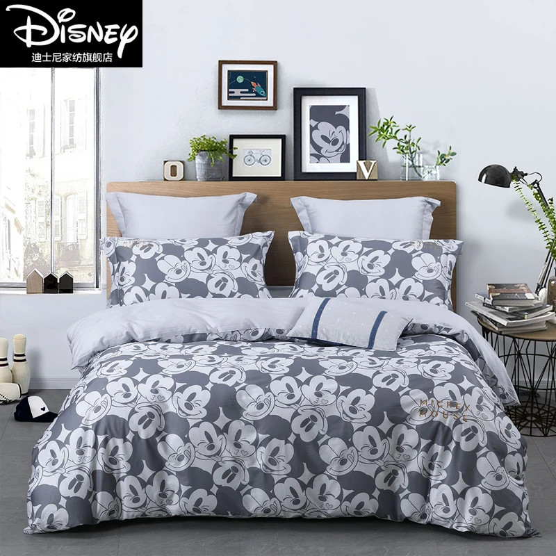 

Disney Gray Mickey Mouse Bedding Sets Boys Girls Bedroom Decor 100% Cotton Bedsheet Duvet Cover Set 3/4pcs Twin Queen Size