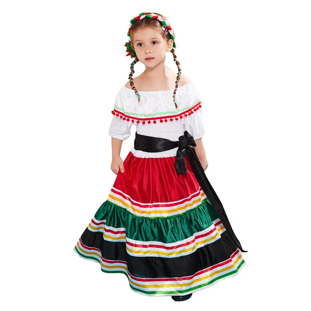Детский костюм для хеллоуина; костюм для девочек в западном стиле; костюм для мексиканских девочек; платье для танцев; праздничная одежда - Цвет: Слоновая кость