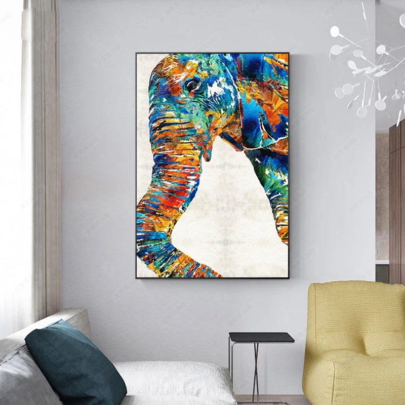 

Modern Abstract Animal Oil Painting Colorful Elephant Printed on Canvas Wall Art Pictures Poster Prints Paintings Home Decor