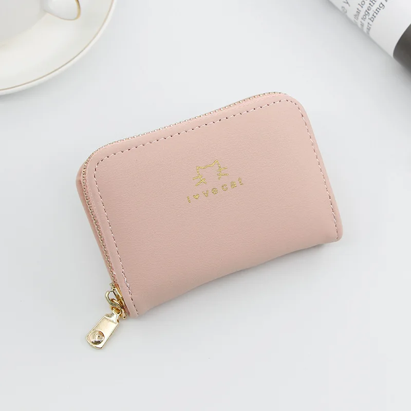 light pink Милый мини-кошелек на молнии с принтом кота из мультфильма, сумка для карт, кошелек для карт, кошелек для кредитных карт, кошелек для монета - Цвет: light pink