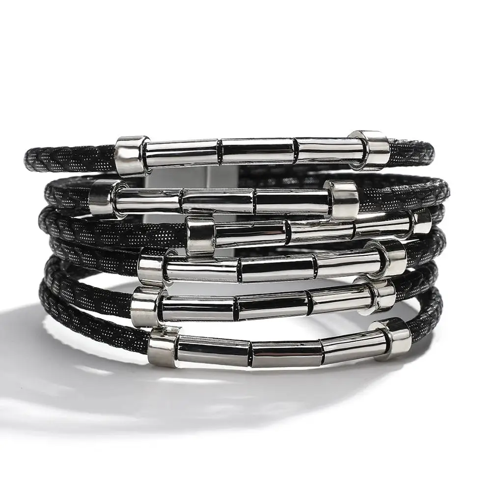 ALLYES многослойные в стиле бохо кожаные браслеты из нержавеющей стали для женщин с