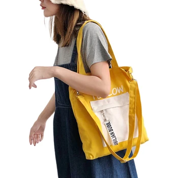 

AA Women Letter Printed Canvas Messenger Bag Soft Handle Detachable Strap Large Capacity Handbag Casual Style Shoulder Bags