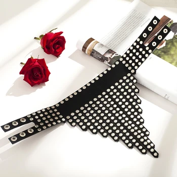 

Women's Choker Studded Collar Punk Necklace, PU Leather Necklace Clavicle Chain With Snaps