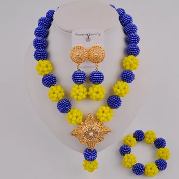 

Royal Blue and Opaque Yellow Fashion African Jewelry Set Women Costume Necklace Nigerian Jewellery SP3-12