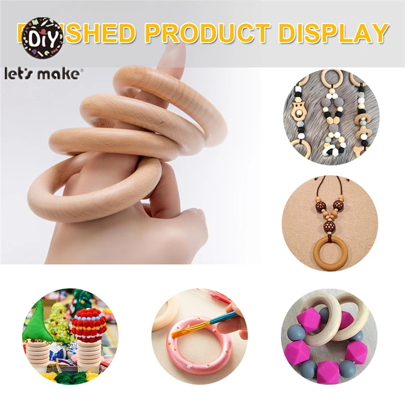 Let‘s Make 10pcs Maple Wood Ring 70/55/50/40mm Smooth Surface Natural Wooden Rodent Baby Teething Rings DIY Making Baby Bracelet 5