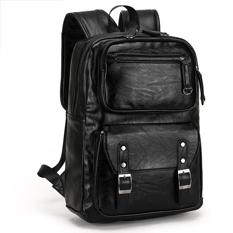 Мужской рюкзак из натуральной коровьей кожи, рюкзак для ноутбука 14 15 15,6 дюймов, большие дорожные черные сумки - Цвет: Черный