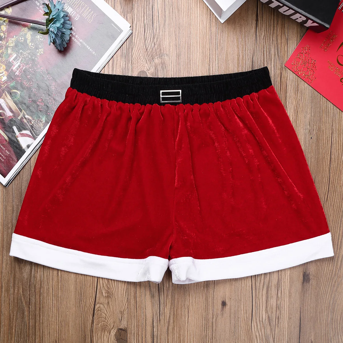 New Mens Boxer Shorts Christmas Santa Claus Cosplay Costumes Red Soft Flannel Bottoms Panties Underwear Short Pants Nightwear