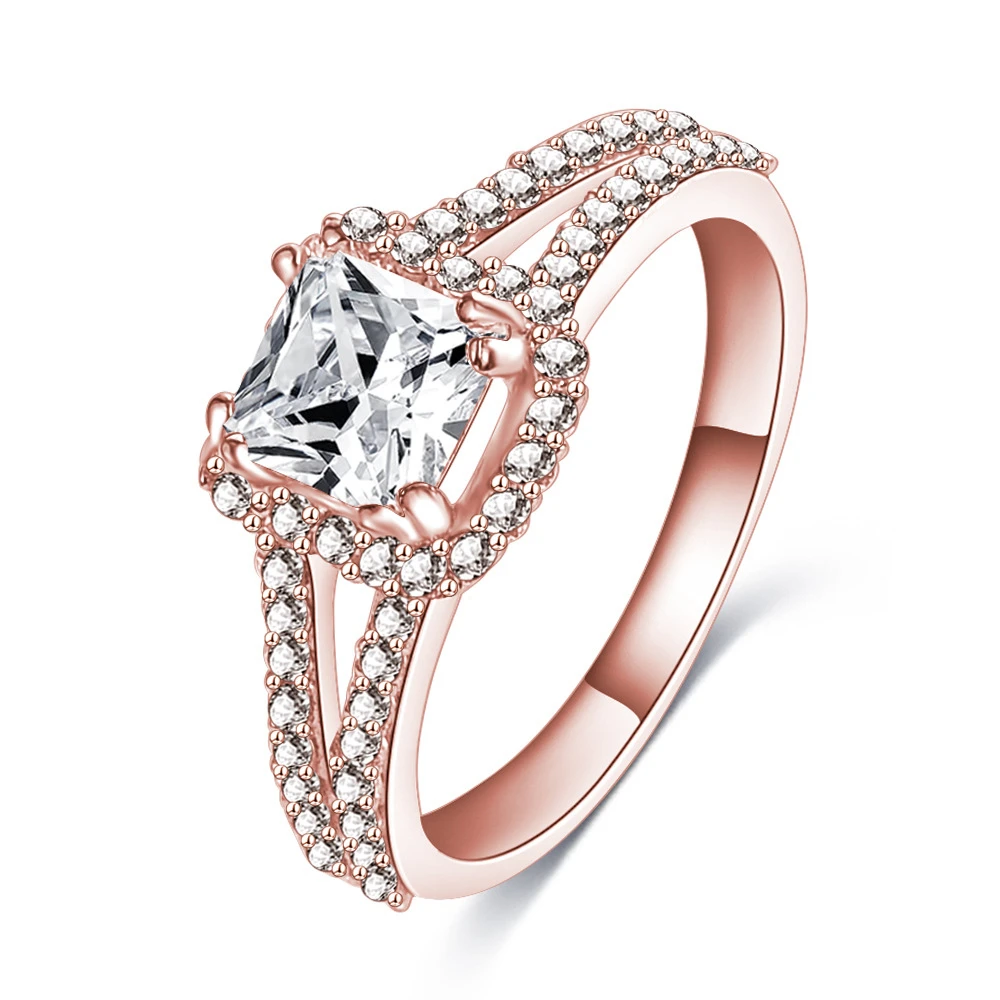 Rose Gold Роскошь lateefah циркониевое обручальное кольцо, женские квадратные геометрические AAA циркониевые Австрийские хрустальные Романтические свадебные кольца для женщин - Цвет основного камня: Rose Gold