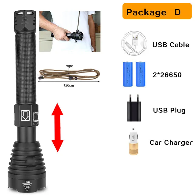 Самый мощный светодиодный фонарь XHP90 с наибольшим количеством люменов, тактический фонарь XLamp 90,2, водонепроницаемый фонарь, аккумулятор 26650 для охоты - Испускаемый цвет: D-XHP90