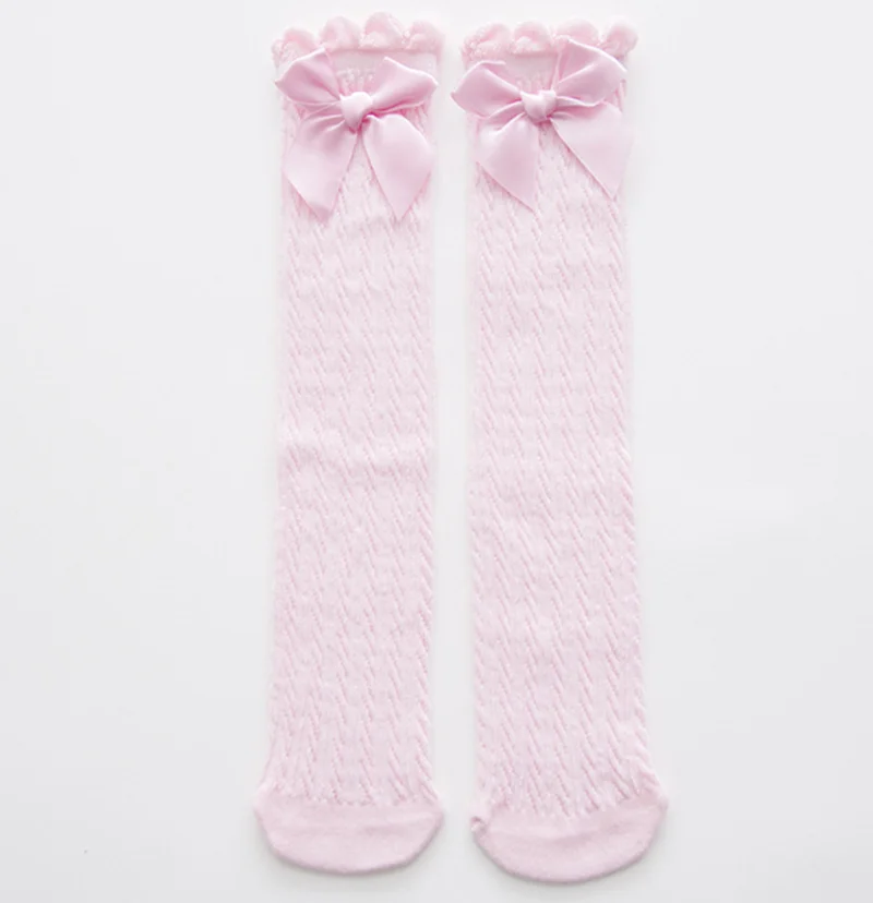 light pink Милые кружевные носки детские возраст 1-3 года для маленьких девочек; Хлопковые гольфы; колготки с бантами; гетры для детей - Цвет: light pink