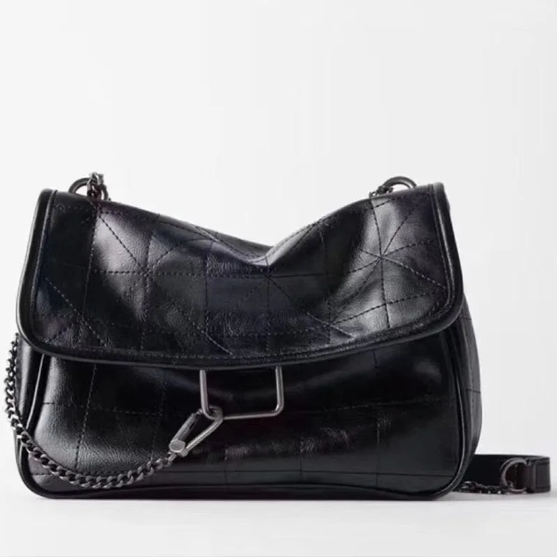 Pu женская сумка черная мягкая через плечо на цепочке |