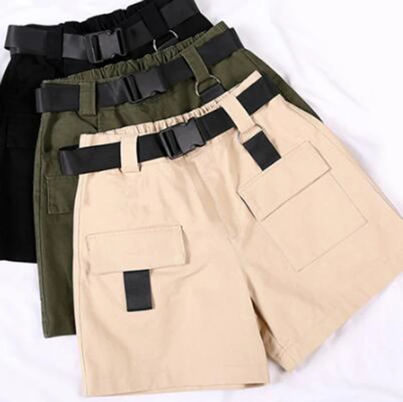 Plus Size Women Summer Shorts With Belt 2020 Fashion Casual Streetwear Cargo Shorts Army Green Short Femme short mujer birddog shorts