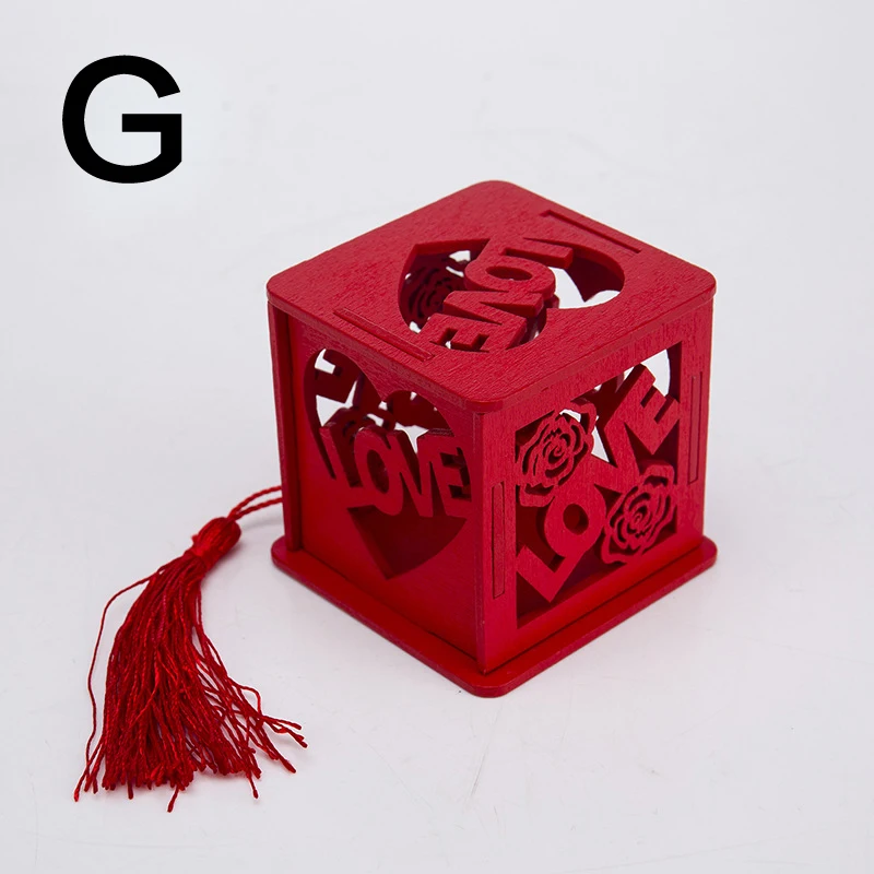 Tassel Candy Storage Box For Wedding Party Vintage Chinese Red Wooden Hollow Box Chocolate “Chinese Love”Container - Цвет: G-6.5x6.5cm