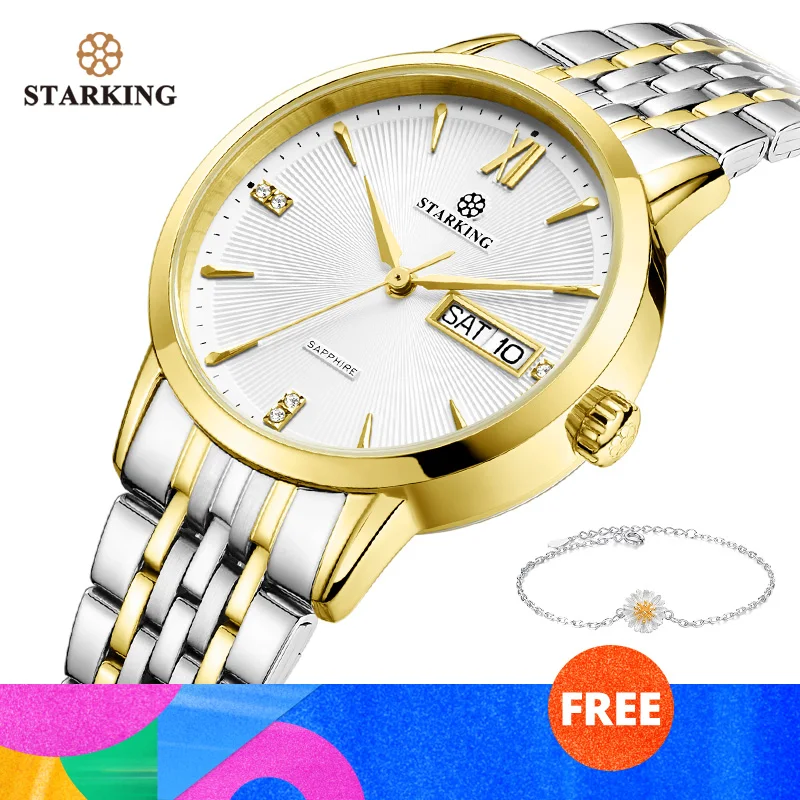 BL0993GS81 STARKING часы-браслет из нержавеющей стали женские Роскошные Кварцевые часы с автоматической датой женские часы 3 АТМ водонепроницаемые наручные часы подарок - Цвет: BL0993GS81