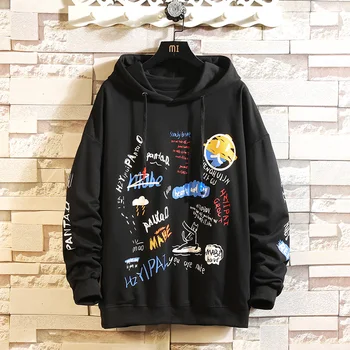 

Japan Style Casual O-Neck 2020 Spring Autumn Print Hoodie Sweatshirt Men'S Thick Fleece Style Hip Hop High Streetwear Clothes