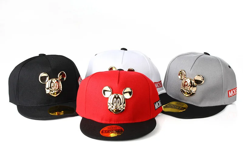 Spring Summer Gorras 100%cotton Pu Leather Baseball Cap Children's Baby Hip-hop Hat Boys Girls Snapback Cartoon Mickey Caps