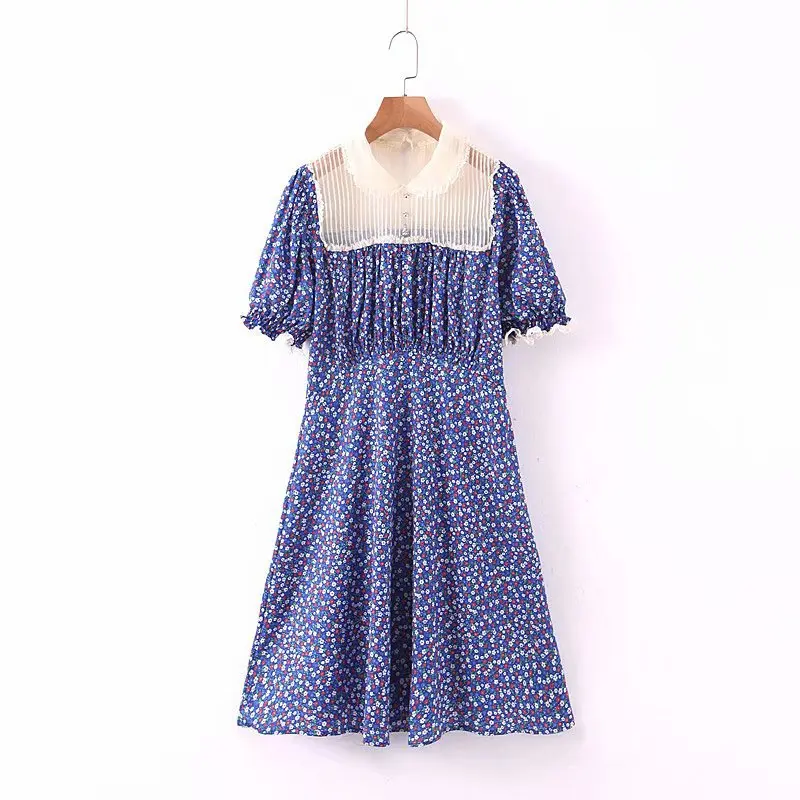 

Europe And America 2020 Early Spring New Style Slim Fit Slimming Violet Blue Jacquard Joint Puff Sleeve Dress Short Skirt Women'