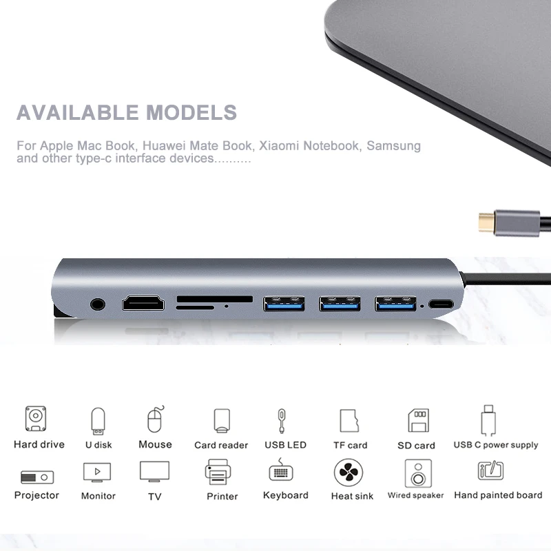 GOOJODOQ 9 портов USB C концентратор для HDMI VGA RJ45 Gigabit Ethernet адаптер питания док-станция PD зарядное устройство для MacBook Pro Air мульти Тип C концентратор
