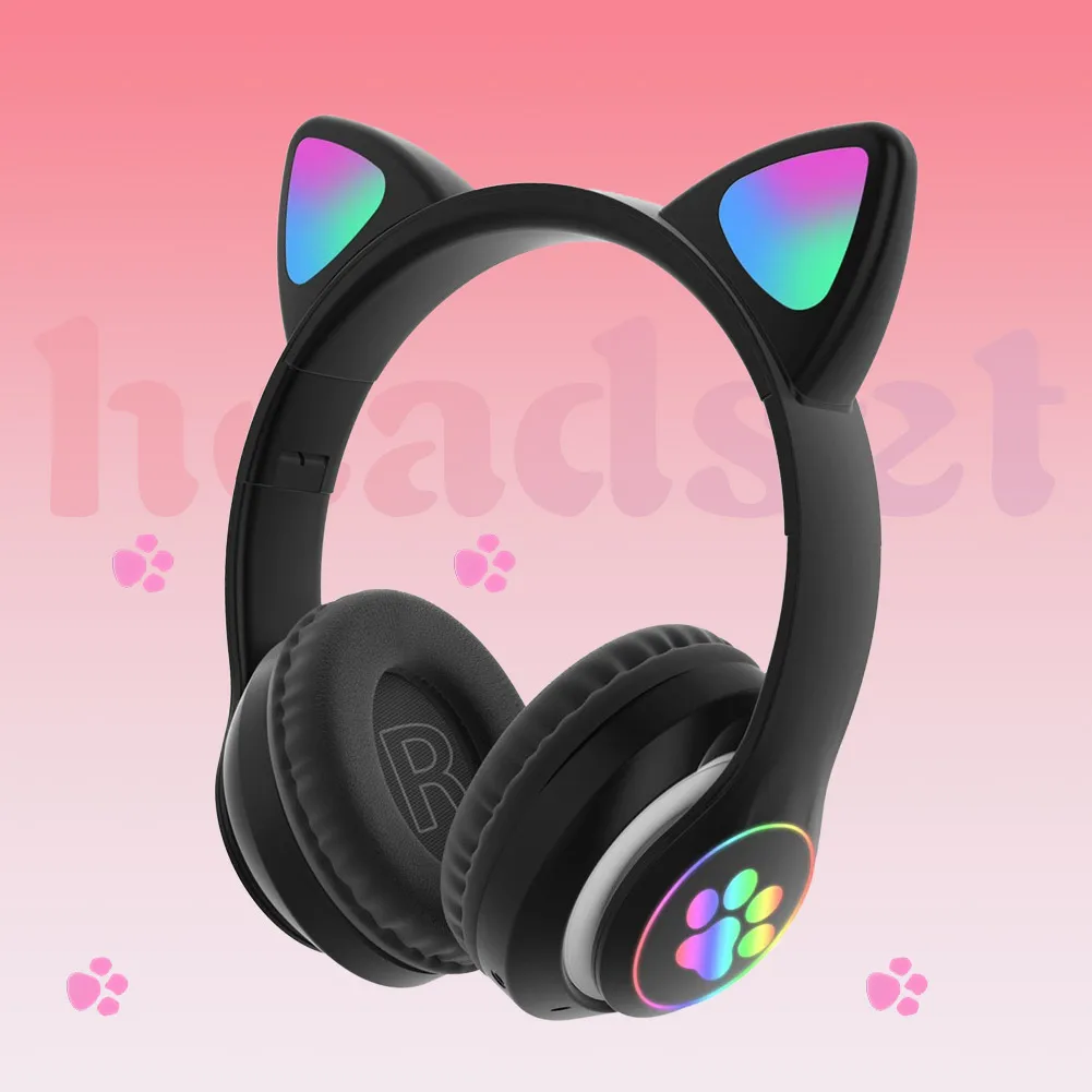 Fashion Bluetooth 5 0 Wireless Gaming Headset FM Radio Kids Adult LED Light Up Cute Cat Ear HIFI Music Foldable Headphones Gift