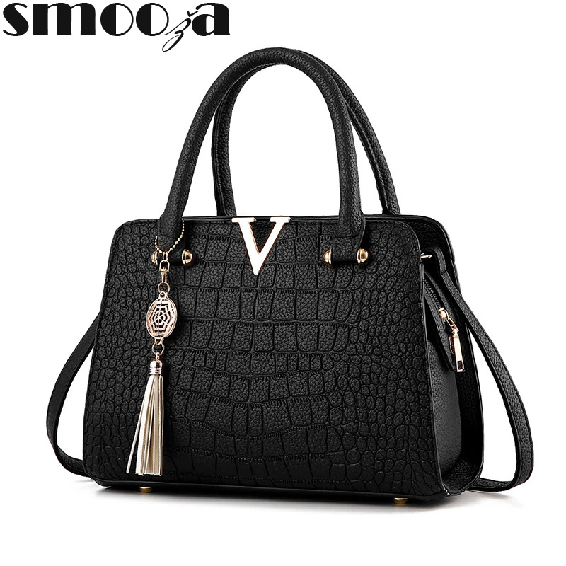 SMOOZA новая женская сумка с крокодиловым узором, женские сумки-мессенджеры, сумки через плечо, женские кожаные сумки с кисточками