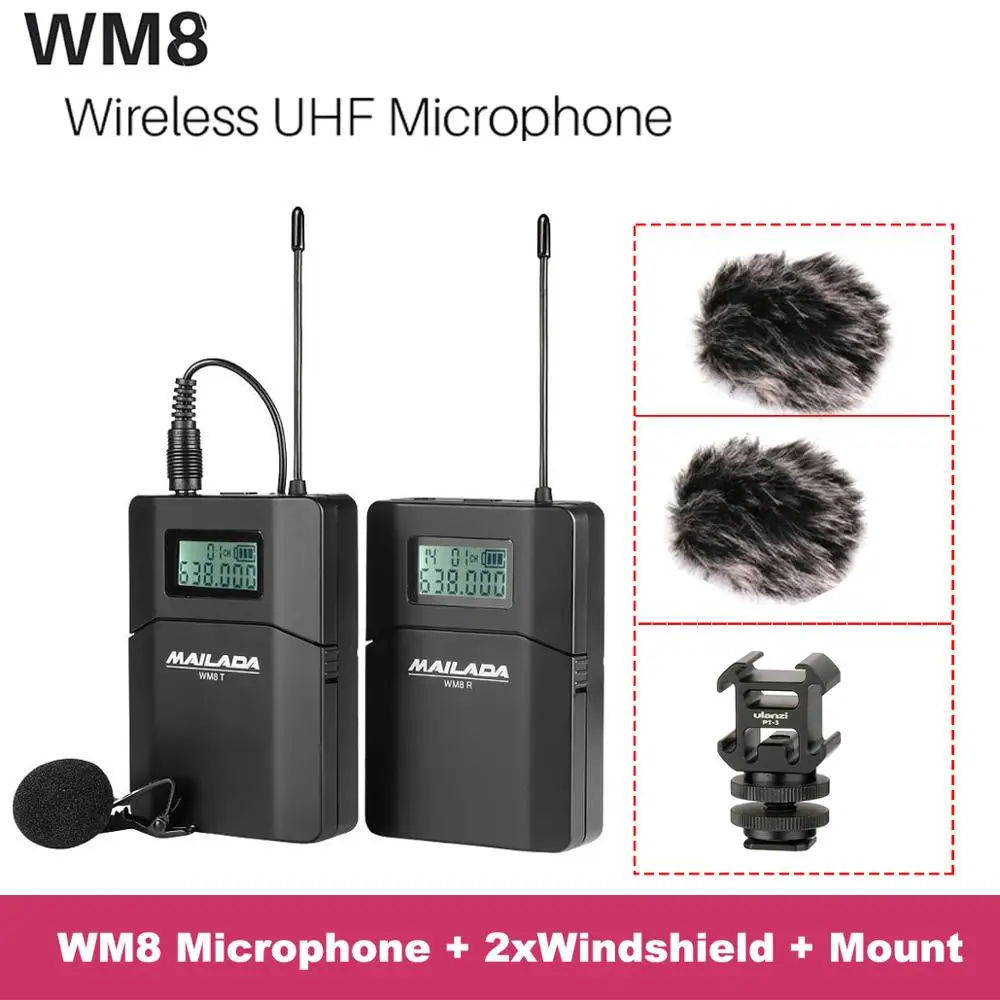 Mailada WM8 беспроводной UHF DSLR камера микрофон системы на камеру Lavalier лацкан микрофонный приемник передатчик - Цвет: With gift
