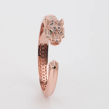 

Fashion Green Eyes Leopard Bangle Paved Zircon Stone Green Eyes Panther Open Bangle for Women Men Party Jewelry