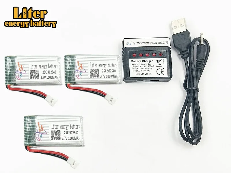 Красный 1000mAh 3,7 V 902540 25c LiPo батарея+ USB зарядное устройство для SYMA X5C X5 X5SW x5hw x5hc RC Дрон Квадрокоптер запасные части батареи - Цвет: Красный