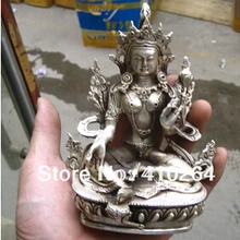 Бесплатная доставка Элегантная высота 15 см зеленый Тара Будда серебряная статуя(China)