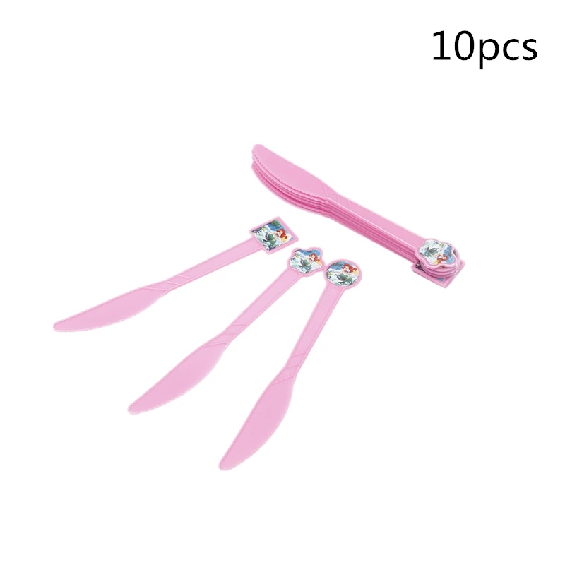

10pcs/set Cartoon Mermaid Theme Disposable Plastic Knife/Fork/Spoon For Kids Birthday Baby Shower Party Decoration Supplies