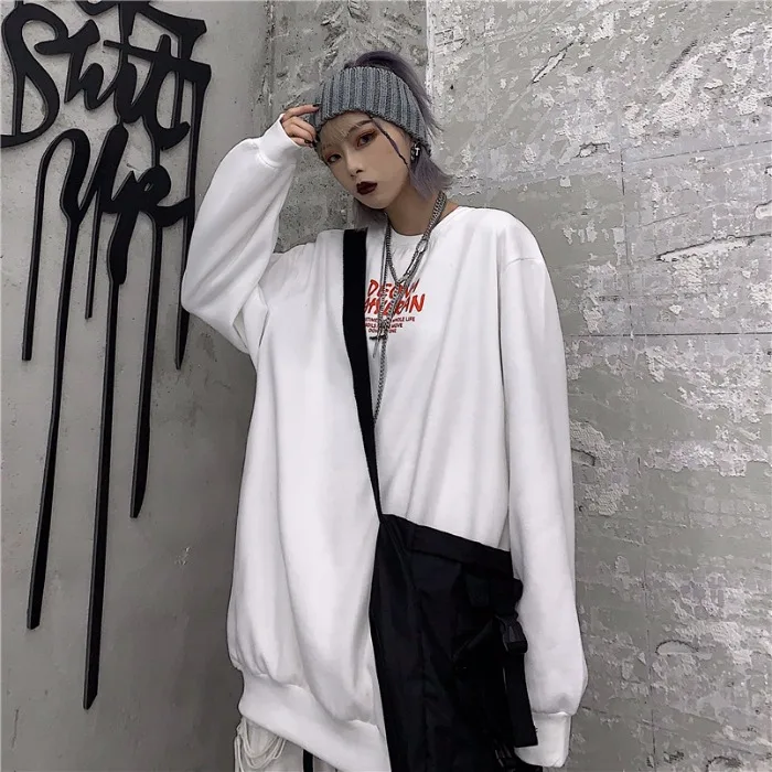 Woherb аниме принт с длинным рукавом толстовки повседневные свободные Harajuku Толстовка уличная винтажная Мода для мужчин и женщин 91375 - Цвет: white hoodies