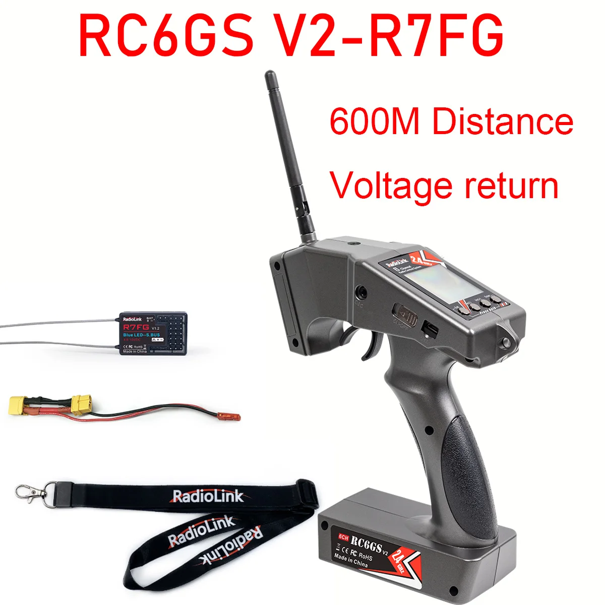 RadioLink RC6GS V2  2.4G 6CH Rc Car Controller Transmitter w/ R7FG Gyro Inside Receiver for RC Car Boat (600m Distance)