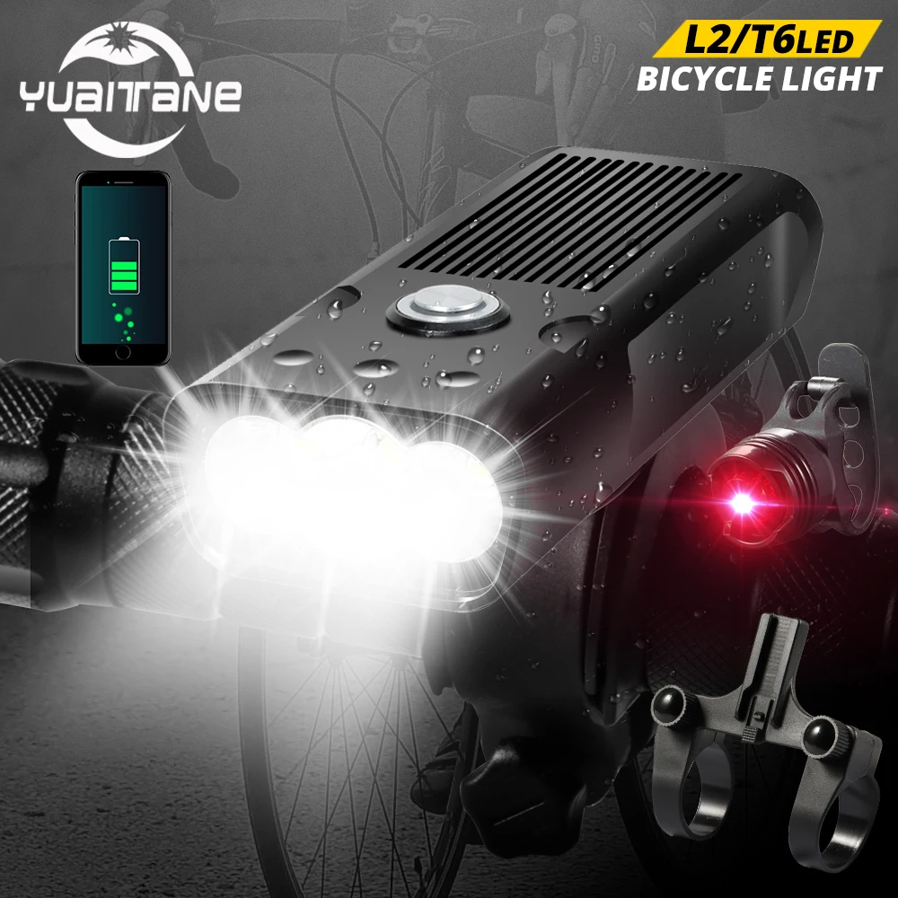 

5200mAh MTB Front Light Bicycle Light 2 Holder Mount T6/L2 LED Flashlight as Power Bank Bike with Taillight Gift Waterproof Le