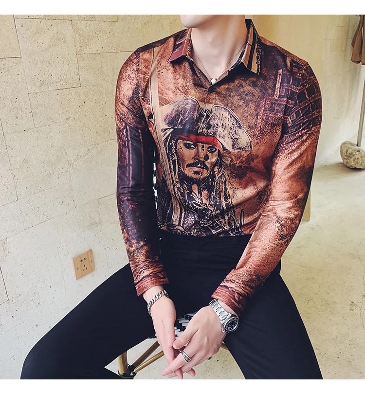 Клубные сексуальные ночные рубашки для бара Slim Fit Camiseta Masculina Роскошные Рубашки с принтом Мужские рубашки в стиле барокко дизайнеры Camisa Social