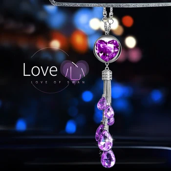 

Car Rear View Mirror Charm Crystal Love Heart Hanging Ornament Rhinestone Interior Decor Crystal Fox Lucky Charm Pendant Women