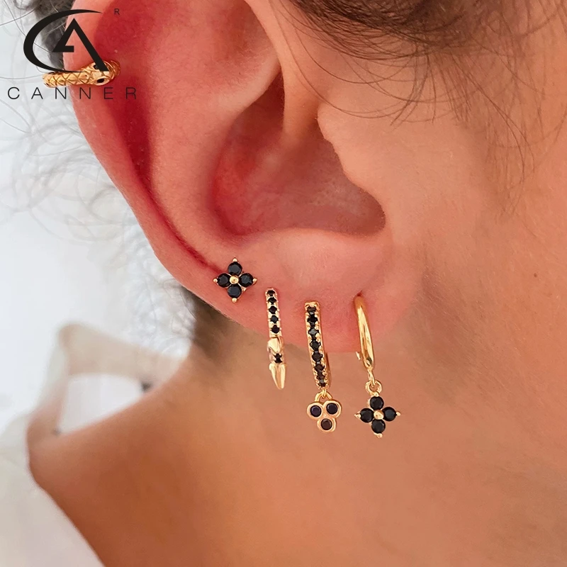 CANNER Earrings For Women Real 925 Sterling Silver Piercing Stud Simple Purple Turquoise Lotus Leaf Fine Jewelry | Украшения и
