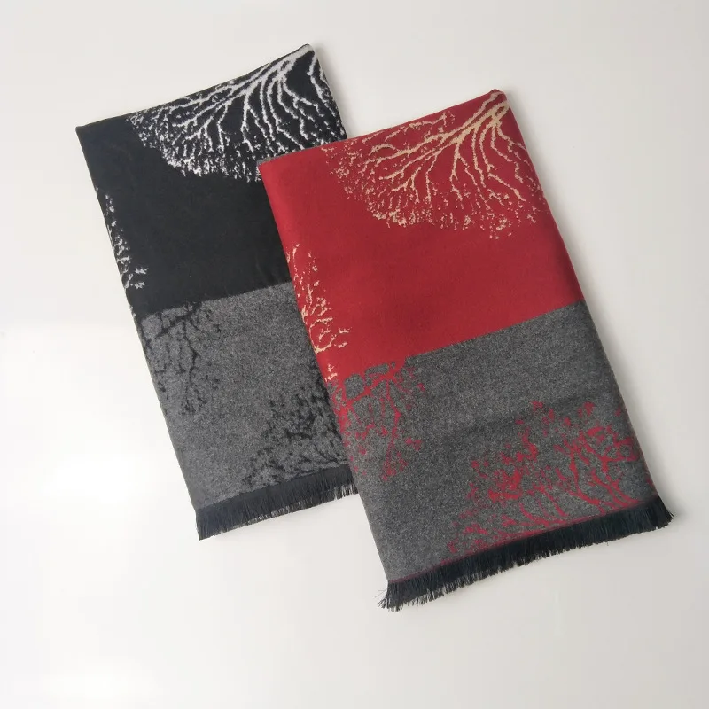 

High Quality Elegant Imitation Cashmere Winter Men Scarf Long Tree Double-sided Jacquard Luxury Brand Scarves Mens Accessories
