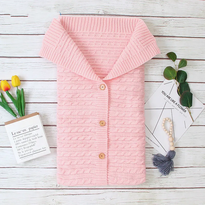 Light pink Теплое одеяло; мягкий спальный мешок для малышей; муфта для ног; Хлопковый вязаный конверт для новорожденных мальчиков и девочек; модная детская одежда для сна - Цвет: Light pink