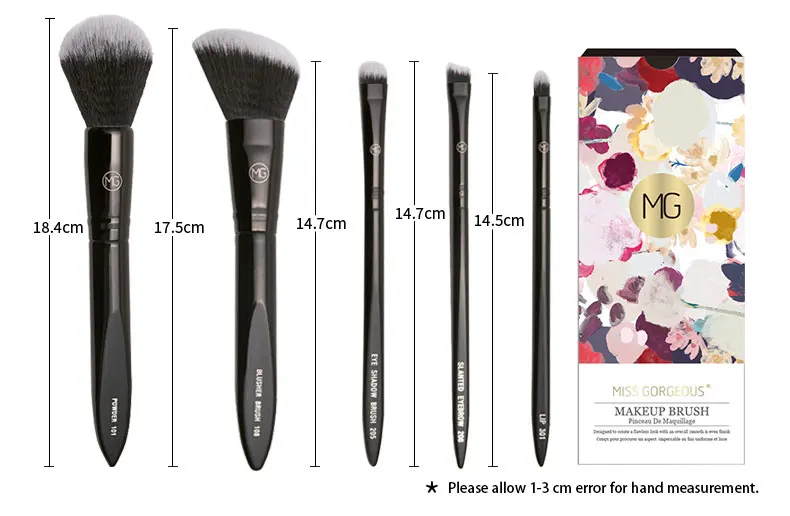 Бренд Miss Gorgeous, 5 шт., набор кистей для макияжа, Профессиональная деревянная пудра, Тональная основа, румяна, тени для век, подводка для глаз, кисть для губ, инструмент для макияжа
