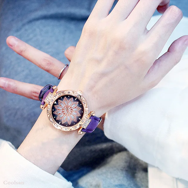 purple bracelet Роскошные женские кварцевые часы с бриллиантовым циферблатом и цветком из розового золота, модные наручные часы для женщин lelgant, женские часы под платье, подарок, часы DPOS - Цвет: purple bracelet