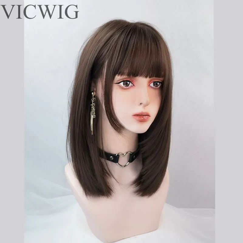 VICWIG Women's Daily Wig Medium Length Dark Brown Straight Wig Synthetic Hair Band with Bangs кресло rattan grand cafe medium brown