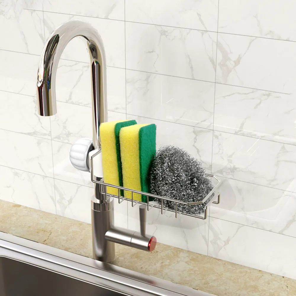 

Adjustbale Kitchen Storage Rack Stainless Steel Faucet Sponge Holder Soap Brush Dishwashing Liquid Drainer Storage Rack