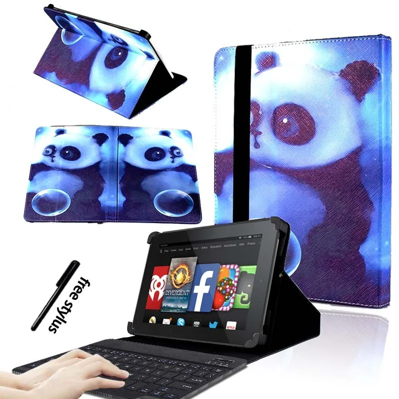 KK&LL для Amazon Fire 7(5/7/9th Gen, выпуска) с Alexa Bluetooth клавиатура+ Кожаная подставка для планшета Чехол-книжка - Цвет: Panda