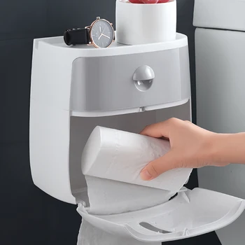 

Hot Bathroom Portable Toilet Paper Holder Wall Mounted Double Paper Tissue Box Paper Storage Box Toilet Tissue Dispenser with Dr